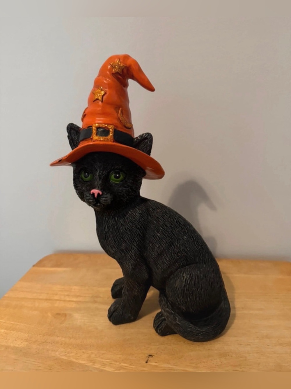 Black Cat Figurine with Orange Witch Hat